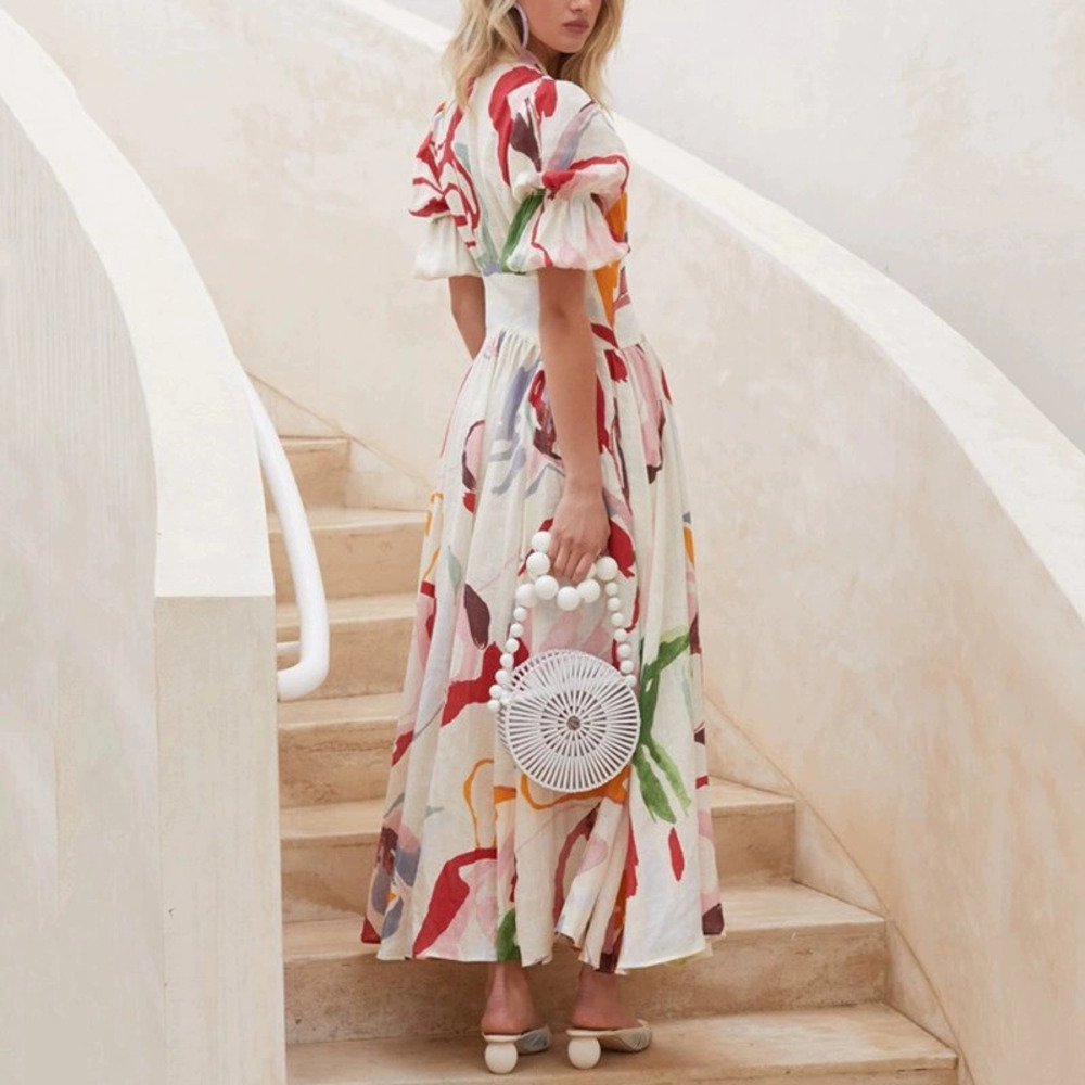 ZARA Fall Winter Slim Fit Flared Chiffon Floral Print Maxi Beach Dress